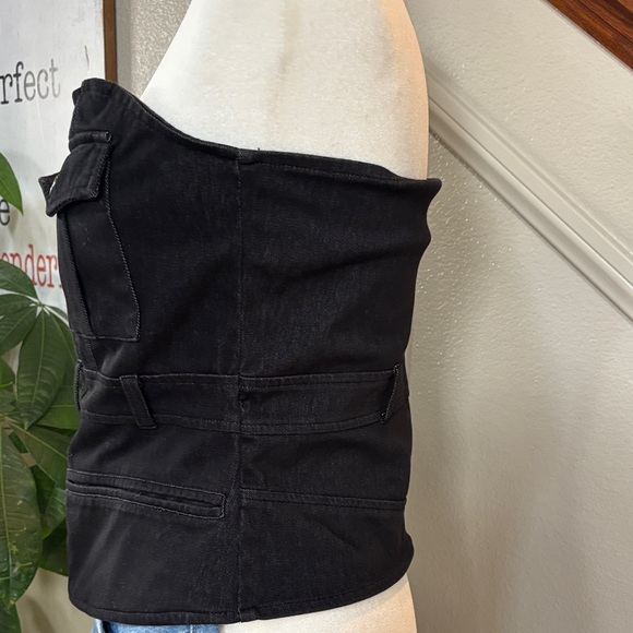 Black Strapless Denim Zip Top - Picture 3 of 5